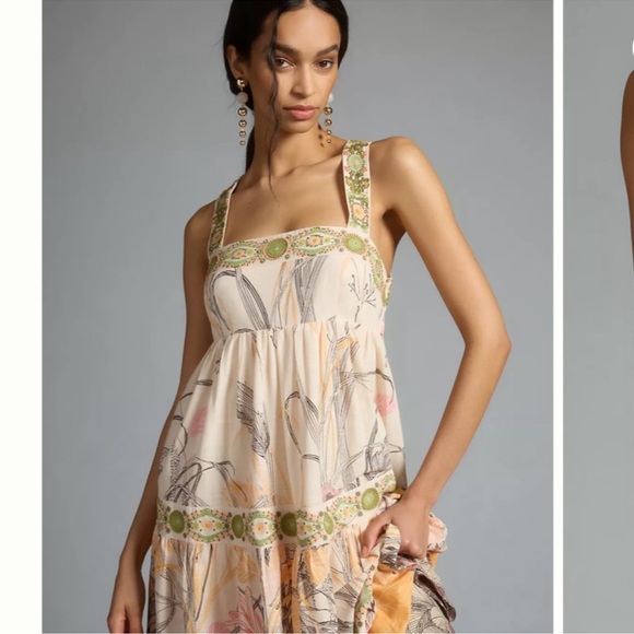 Anthropologie Square Neck Floral Embellished Maxi Dress 🩷 Size Small 🩷 - Picture 3 of 7